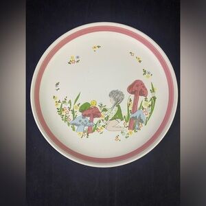 Dream Weavers Denby Langley England Girl Mushrooms Flowers Plate 8" Vintage 80s